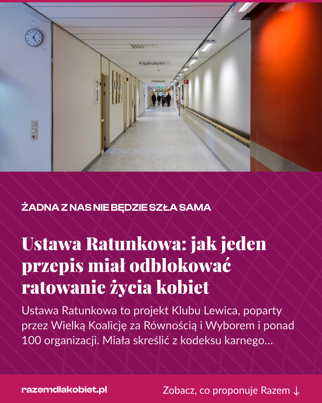 Grafika pionowa do udostępnienia: Ustawa Ratunkowa: jak jeden przepis miał odblokować ratowanie życia kobiet