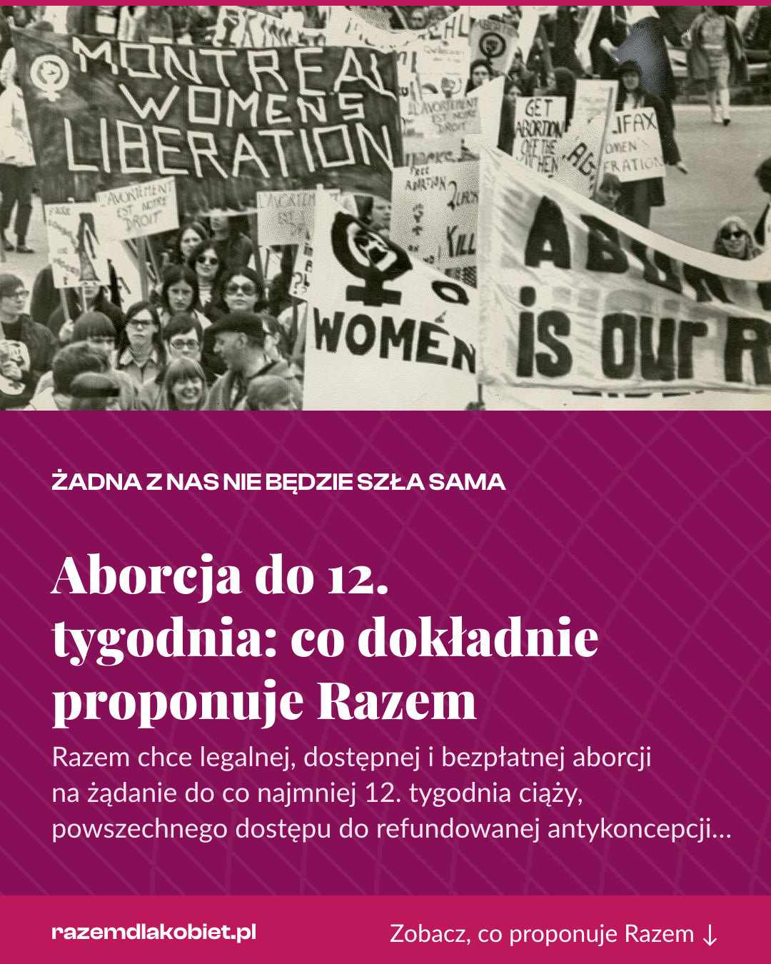 Grafika pionowa do udostępnienia: Aborcja do 12. tygodnia: co dokładnie proponuje Razem