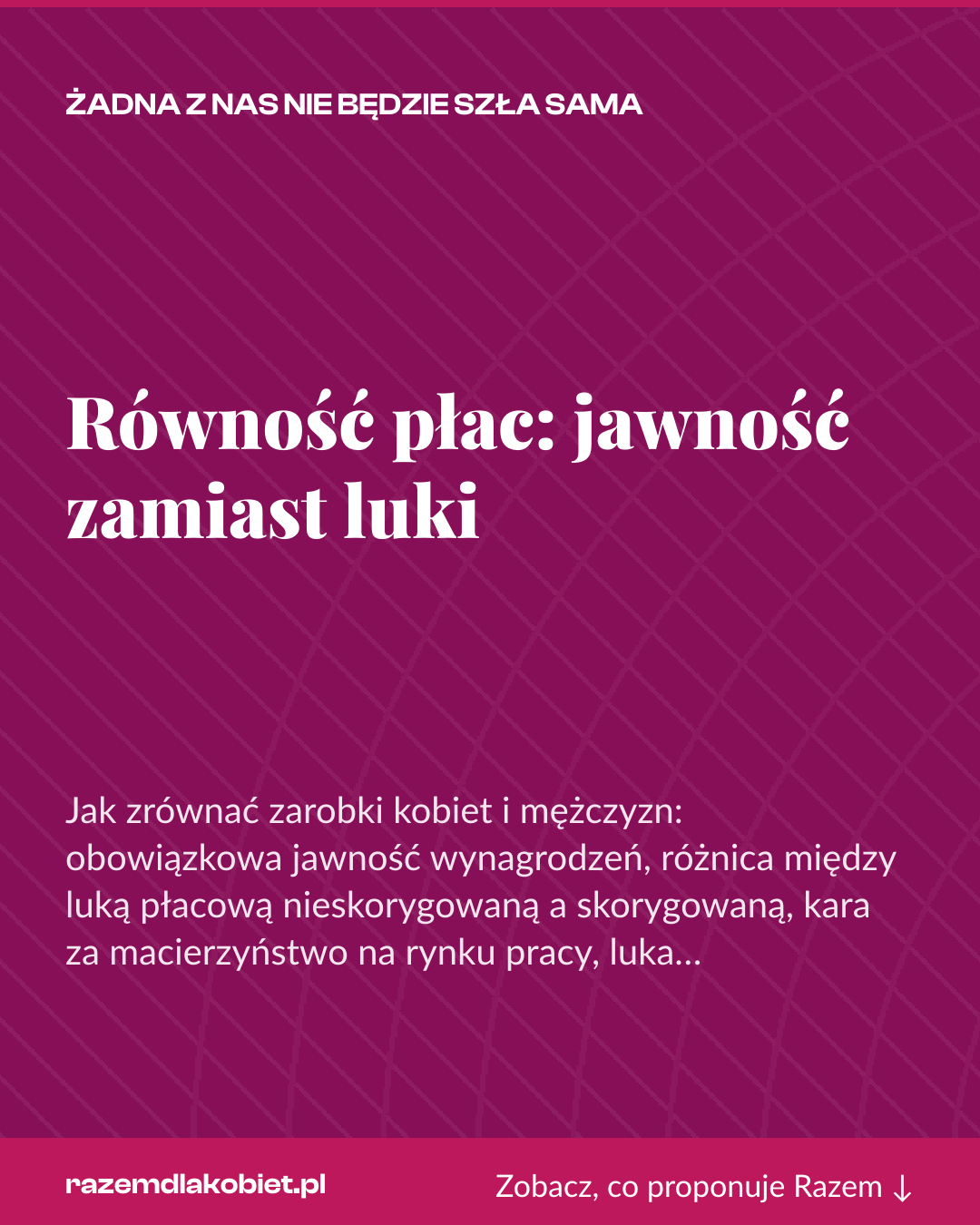 Grafika pionowa do udostępnienia: Równość płac: jawność zamiast luki